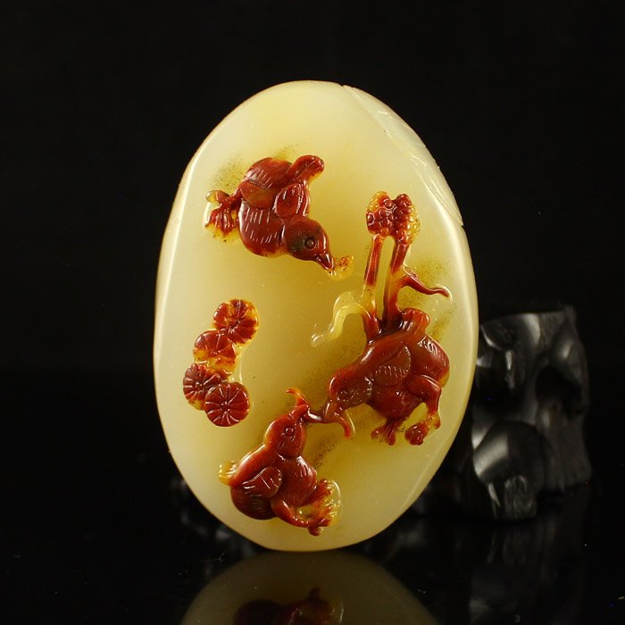Chinese Natural Jade Pendant - Lucky Chickens (1 of 6)