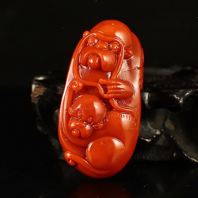 China Natural Nanhong Agate Pendant -Long Eyebrow Arhat (1 of 6)