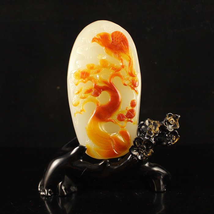 Chinese Natural Jade Statue - Magpie & Pine Tree (1 of 6)