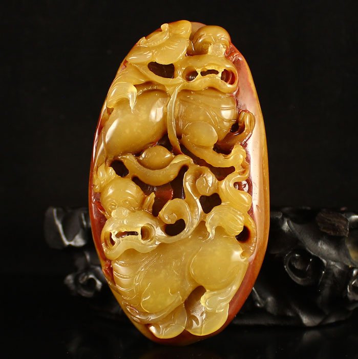 Hand Carved Chinese Natural Jade Pendant - Two Lion (1 of 6)