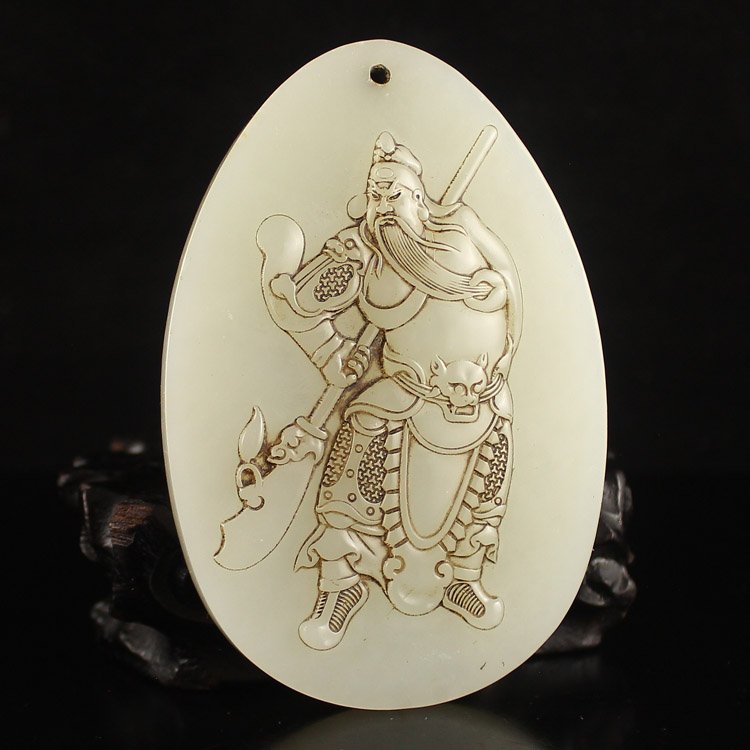 Chinese Natural Hetian Jade Pendant - Guan Gong (1 of 6)