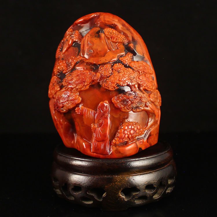 Chinese Nan Hong Agate Statue - Sage & Pine Tree (1 of 8)