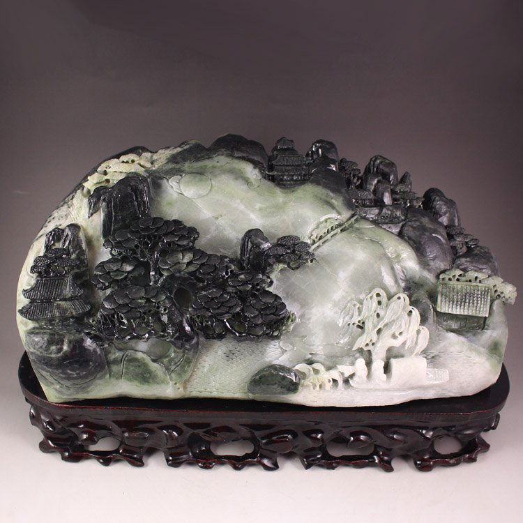 Huge Chinese Natural Dushan Jade Statue - Sages In Boat (1 of 6)