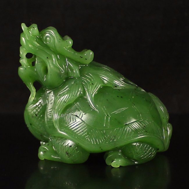 Chinese Natural Hetian Jade Statue - Ao Dragon Turtle (1 of 7)
