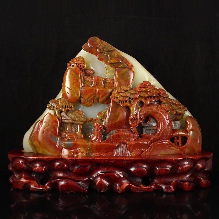 Chinese Natural Jade Statue - Old Man & Pine Tree (1 of 6)