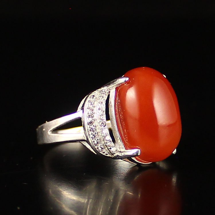 Chinese 925 Silver Inlay Nanhong Agate Ring (1 of 6)