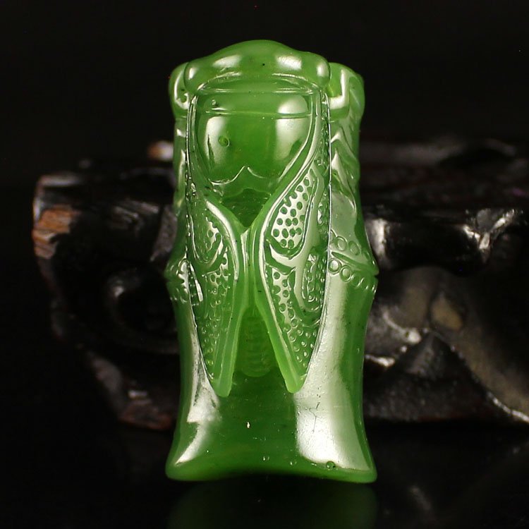 Chinese Green Hetian Jade Pendant - Cicada & Bamboo (1 of 6)