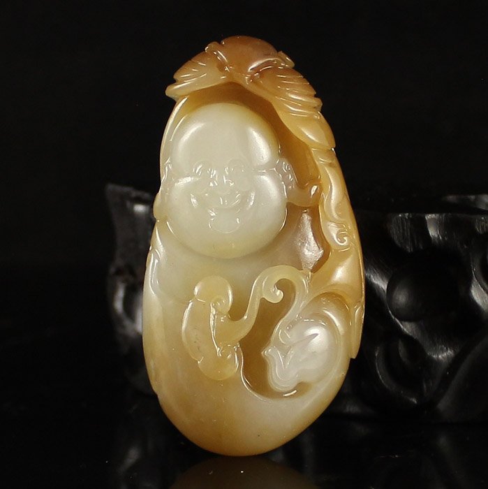 Chinese Hetian Jade Pendant - Ruyi Laughing Buddha (1 of 6)