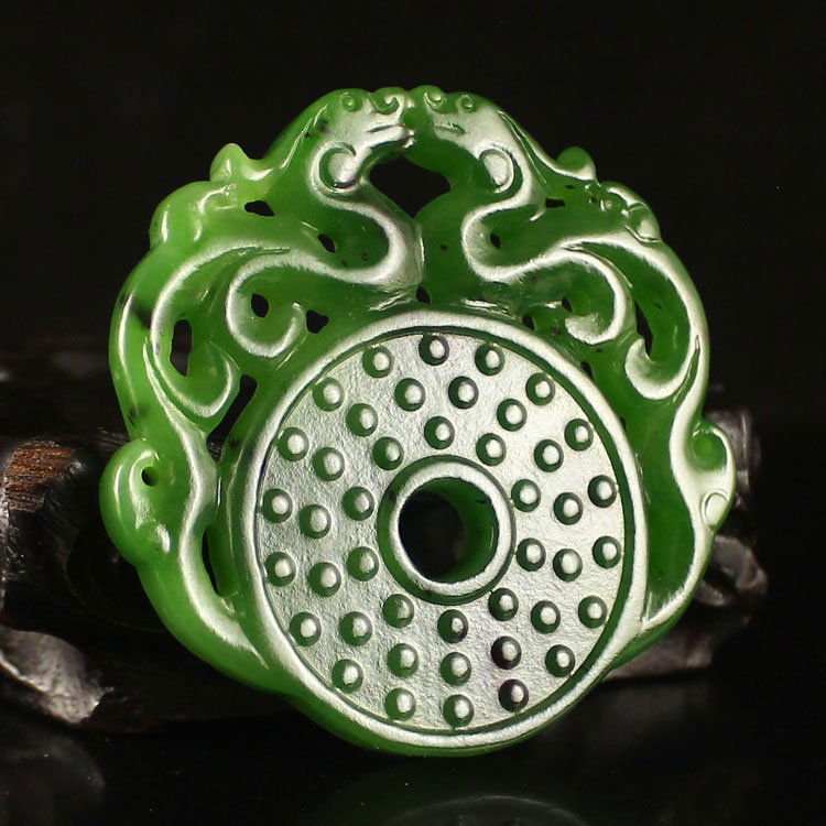 Chinese Natural Hetian Jade Pendant - Dragons (1 of 6)