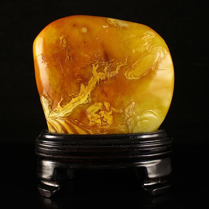 China Shoushan Stone  Low Relief Old Man & Tree Statue (1 of 8)