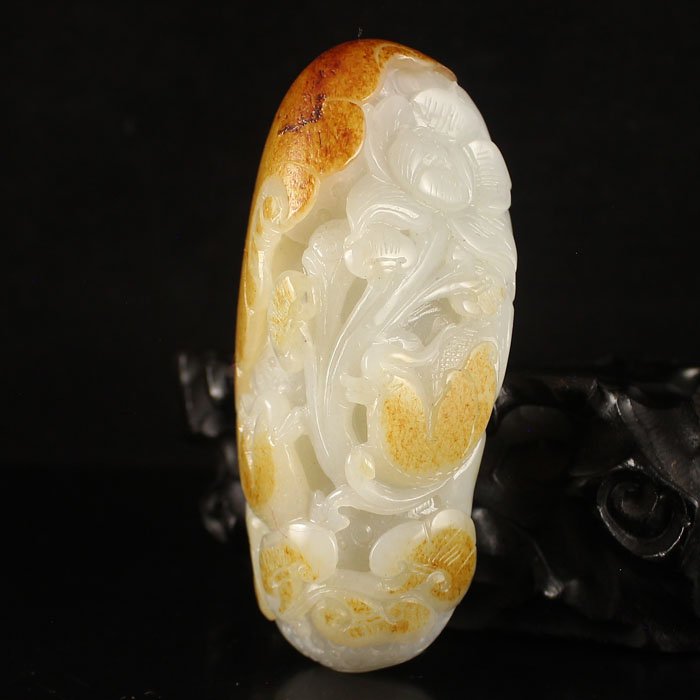 Chinese Hetian Jade Pendant - Mandarin Duck & Flowers (1 of 6)