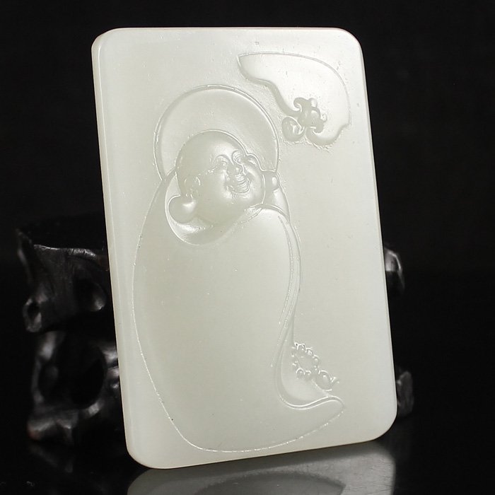 Chinese White Hetian Jade Pendant - Laughing Buddha (1 of 6)
