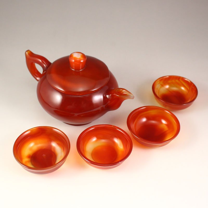 A Set Chinese Natural Red Agate Teapot & Cups (1 of 9)