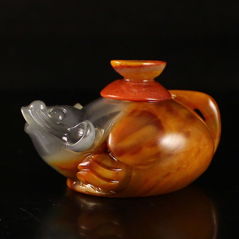 Hand Carved Chinese Natural Jade Mouse Shape Teapot (1 of 5)
