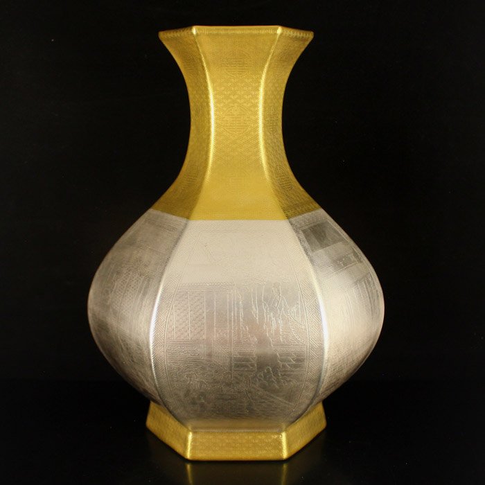 Chinese Gilt Gold + Silver Plated Porcelain Big Vase (1 of 10)