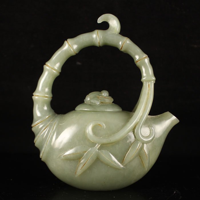 Superb Chinese Natural Hetian Jade Bamboo Style Teapots (1 of 8)