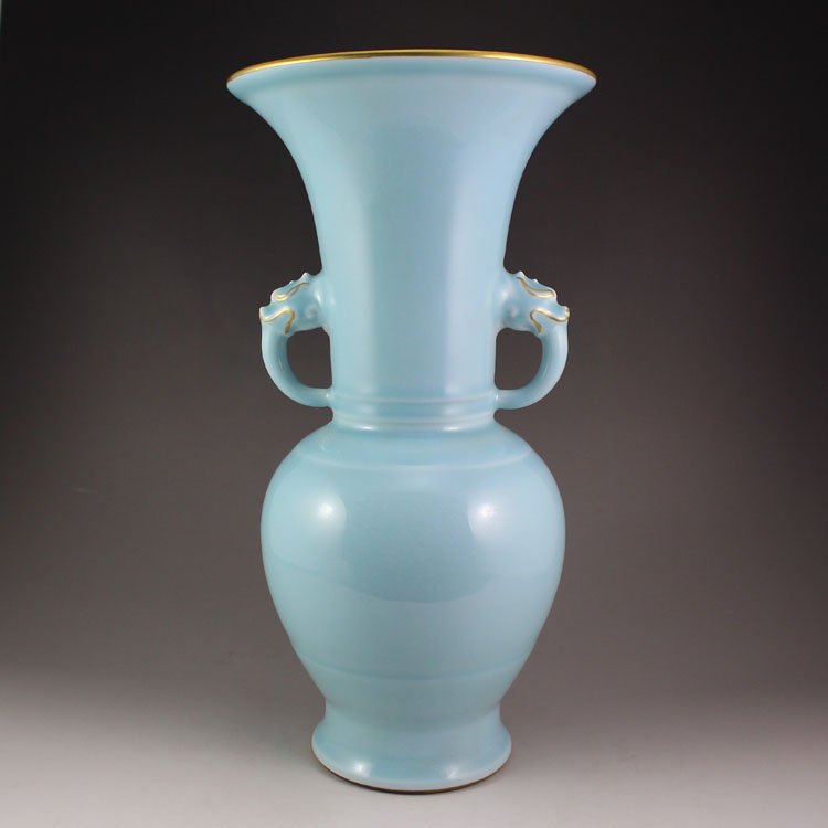 Chinese Gilt Edges Ru Kiln Porcelain Double Ears Vase (1 of 10)