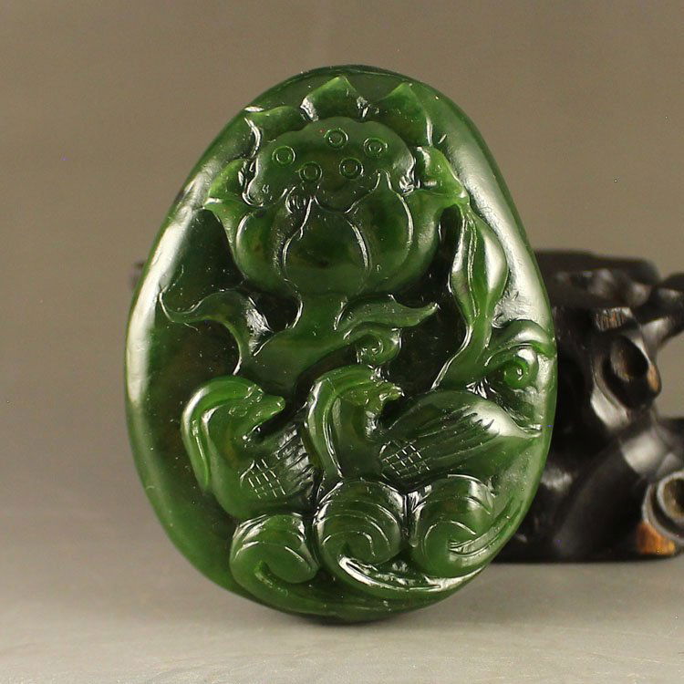 Chinese Green Hetian Jade Pendant - Mandarin Ducks (1 of 6)