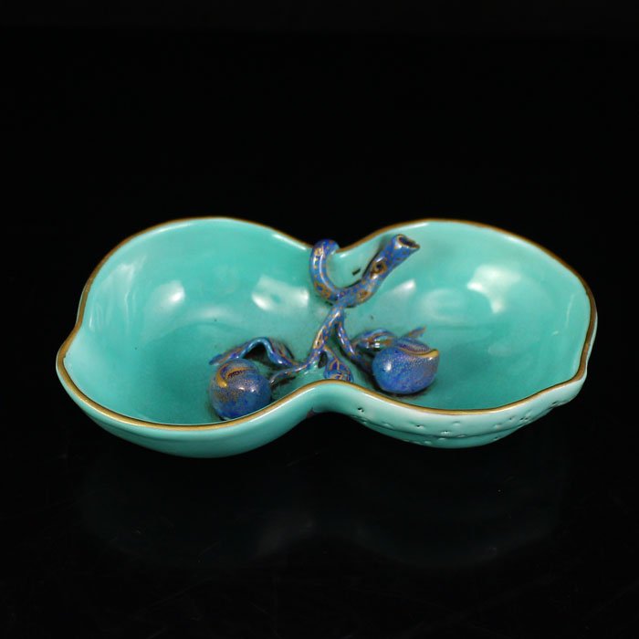 China Gilt Edges Sky Blue Glaze Porcelain Brush Washer (1 of 6)