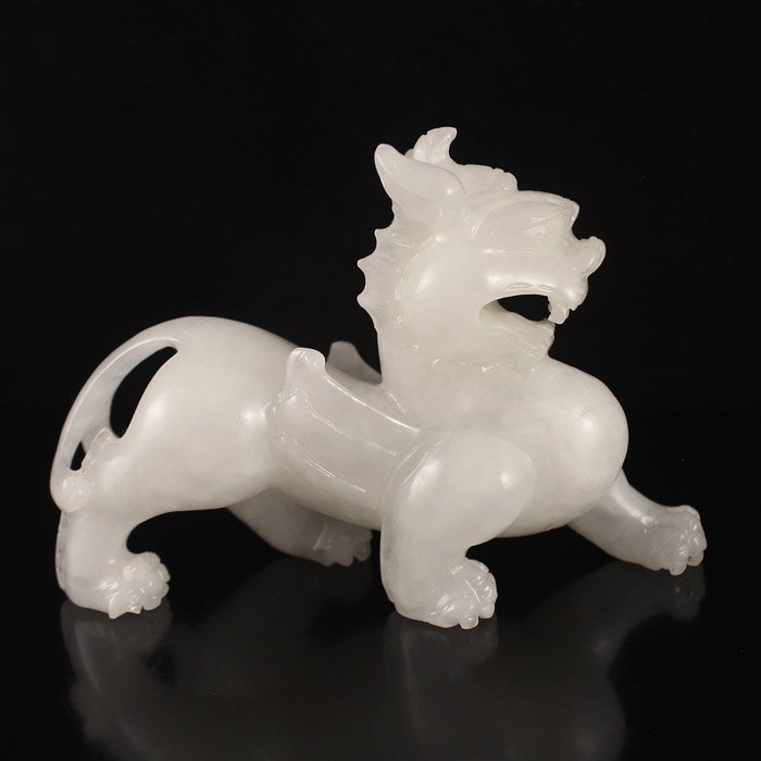 Chinese Natural White Jade Statue -Fortune Kylin (1 of 6)