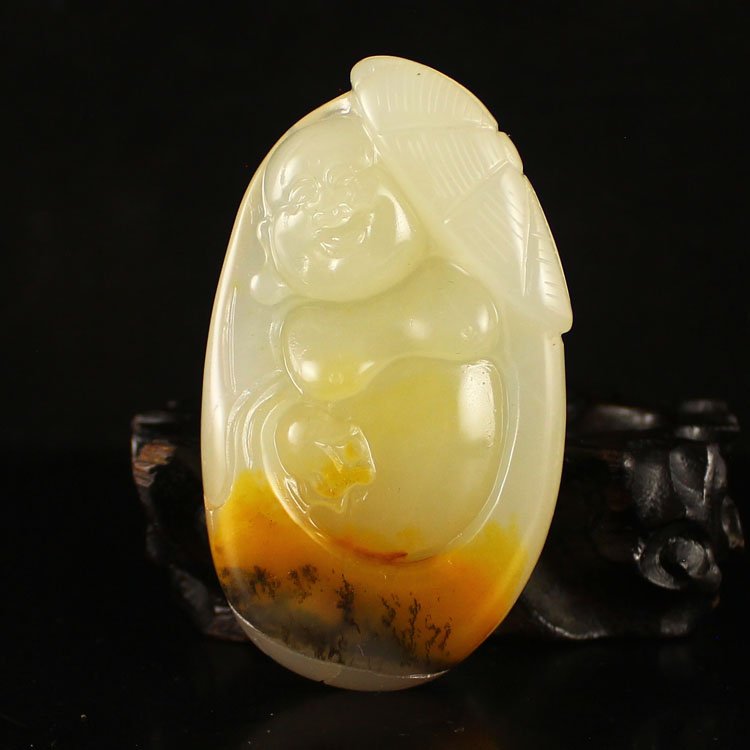 Chinese Natural Jade Pendant - Laughing Buddha (1 of 6)