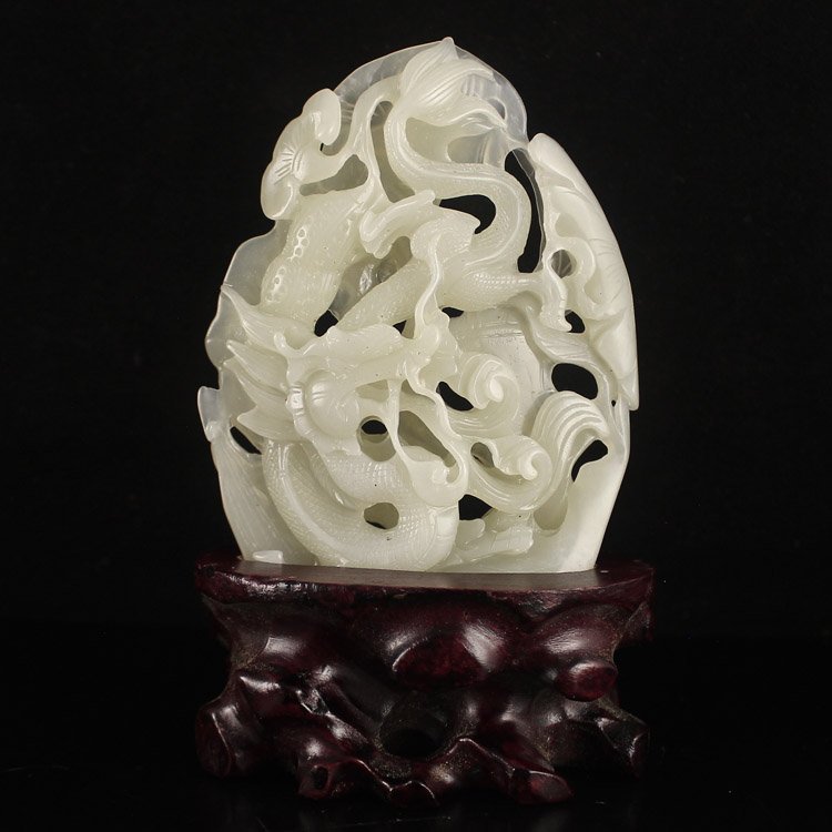 Chinese Natural Hetian Jade Statue - Dragon & Peanut (1 of 7)