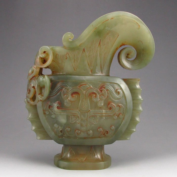Chinese Hetian Jade Low Relief Chi Dragon Sacrifice Cup (1 of 10)