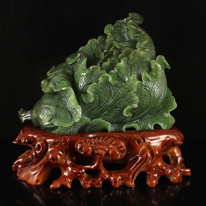Chinese Natural Green Hetian Jade Cabbage Statue (1 of 6)