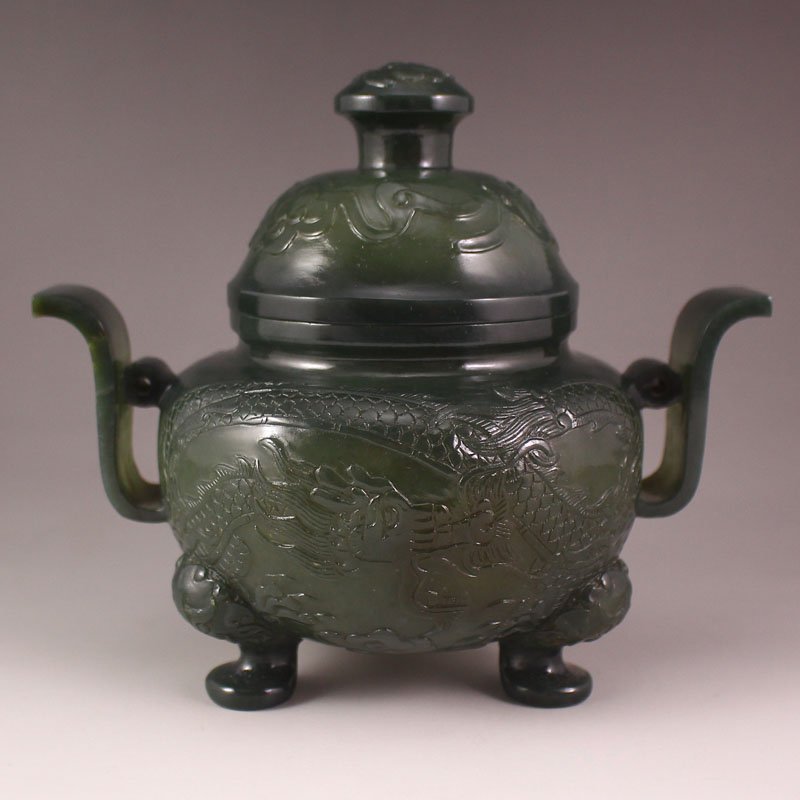 Chinese Qing Dy Hetian Jade Low Relief  Incense Burner (1 of 9)
