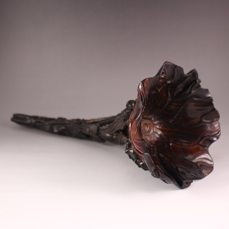 Vintage Superb Chinese Ox Horn Statue Carved Lotus (1 of 10)