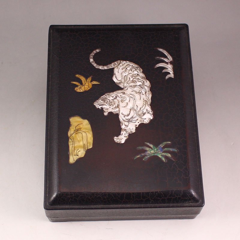 Chinese Duan Inkstone Inlay Shell w Sandalwood Box (1 of 6)