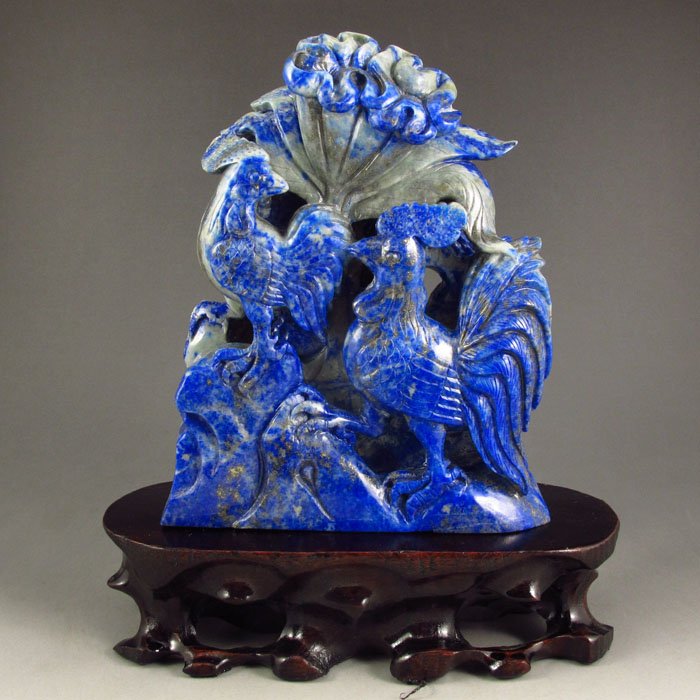 Chinese Natural Lapis Lazuli Statue - Two Rooster (1 of 6)