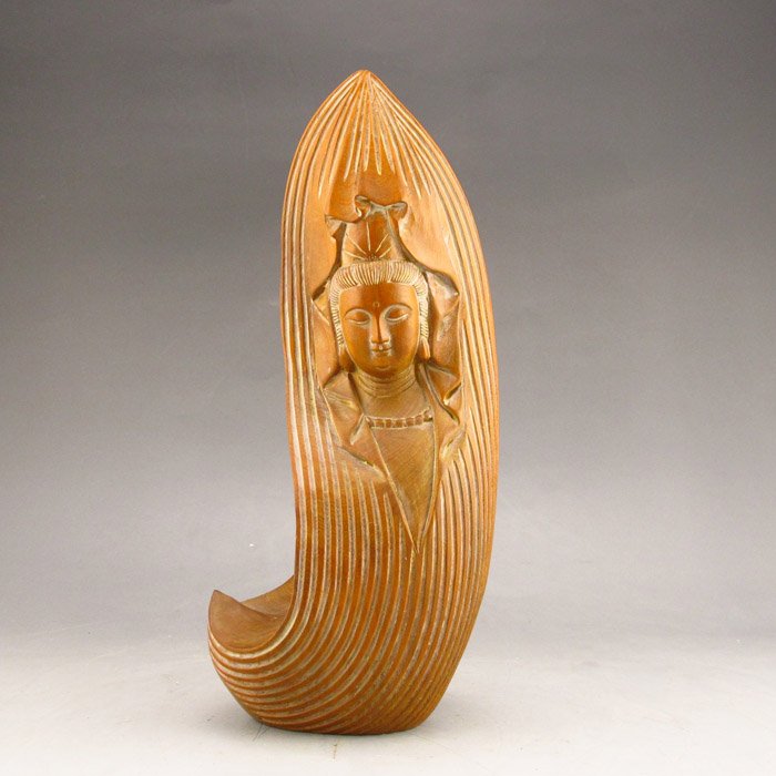 Hand-carved Chinese Boxwood Wood Statue - Kwan-yin (1 of 8)
