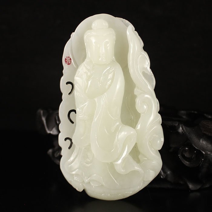 Chinese Natural White Hetian Jade Pendant - Kwan-yin (1 of 6)