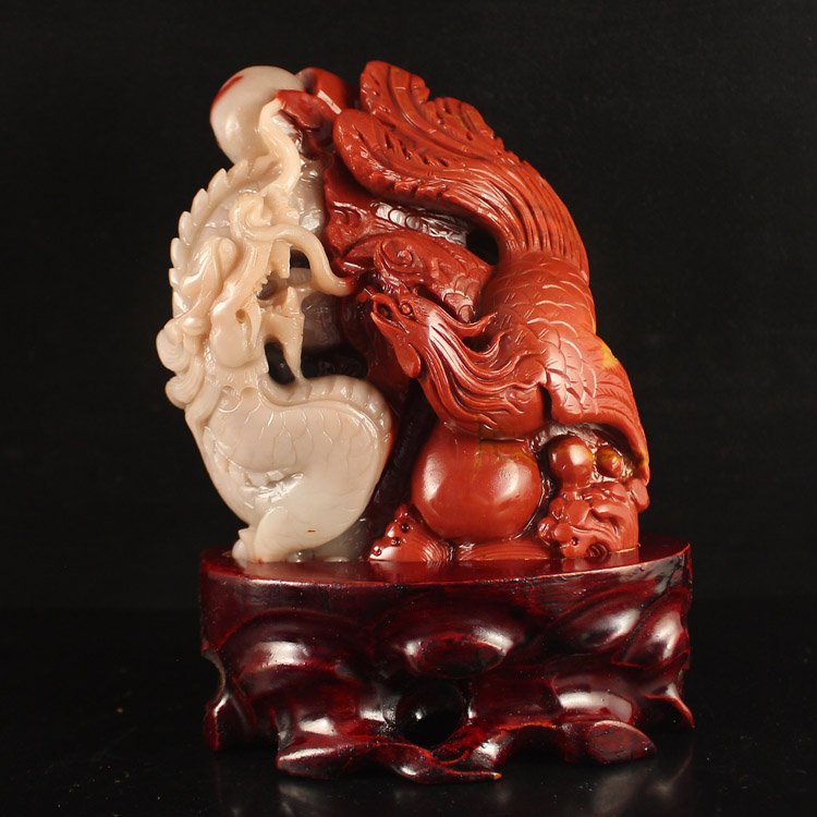 Superb Chinese Natural Jade Statue - Dragon & Phoenix (1 of 6)