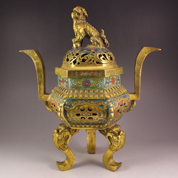 Chinese Brass Cloisonne Double Ears Incense Burner (1 of 9)