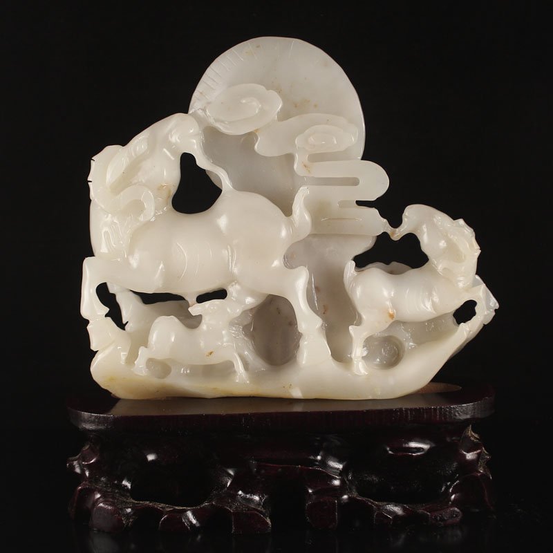 Hand Carved Chinese Hetian Jade Statue - Three Sheep (1 of 8)