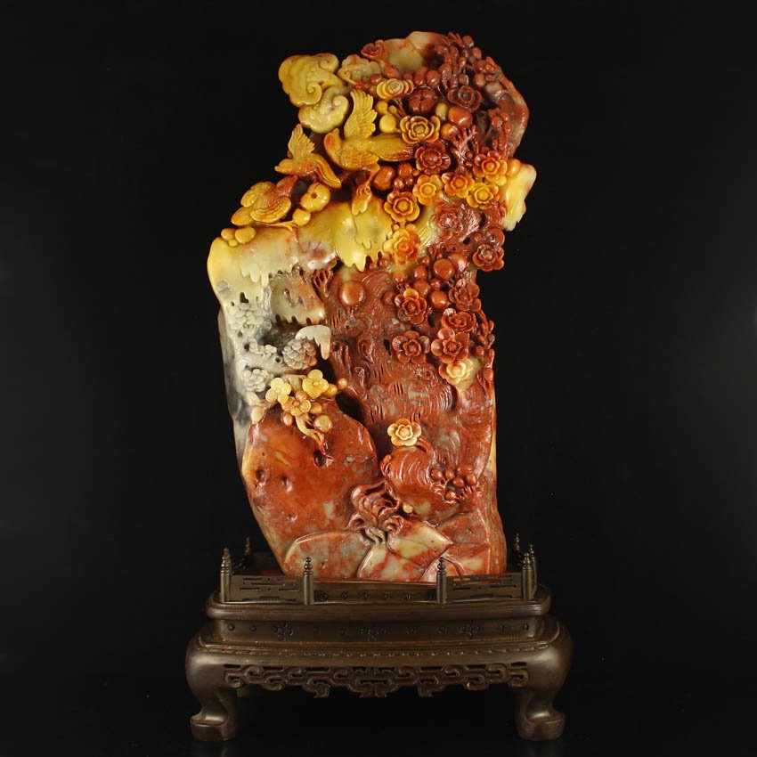 Chinese Shoushan Stone Statue - Magpie & Plum Flowers (1 of 10)