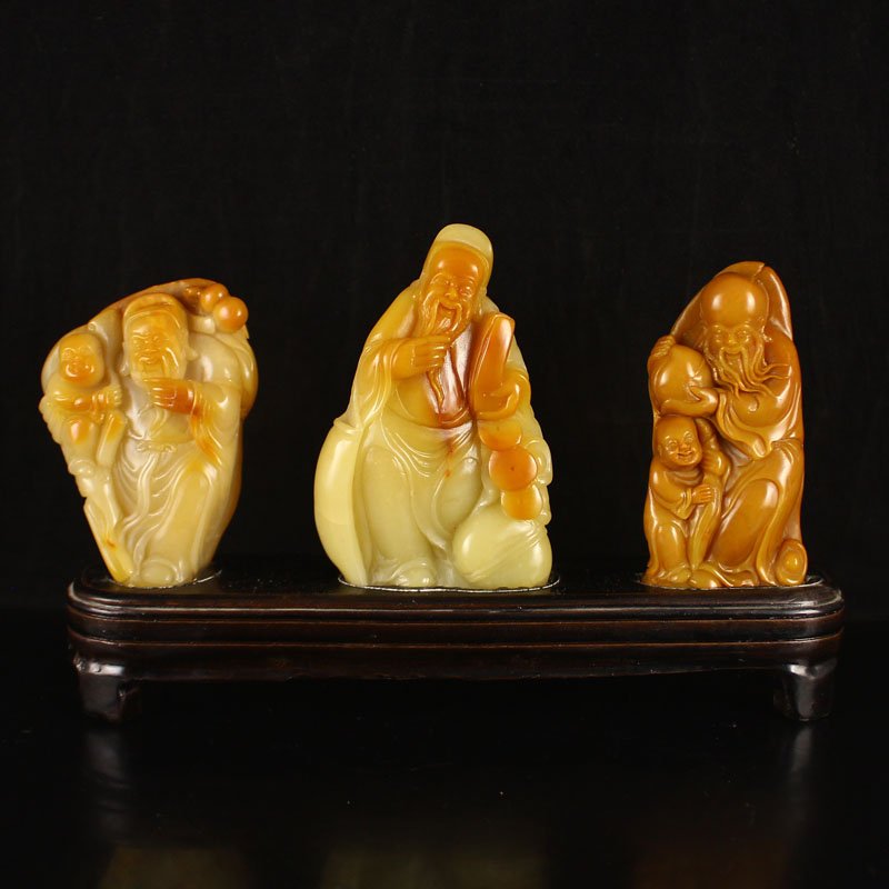 A Set Chinese Shoushan Stone Statue - Taoism Fukurokuju (1 of 9)