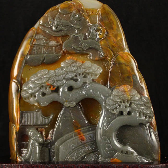 Chinese Natural Jade Statue w Sage & Pine Tree (1 of 6)