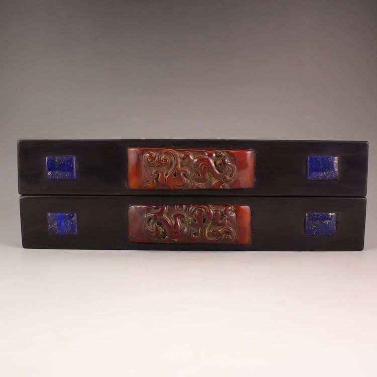 A Pair Chinese Natural Black Sanders Wood Paperweight (1 of 6)