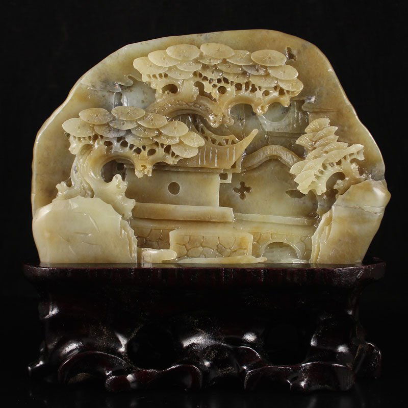 Chinese Natural Hetian Jade Statue - Pine Tree & House (1 of 7)