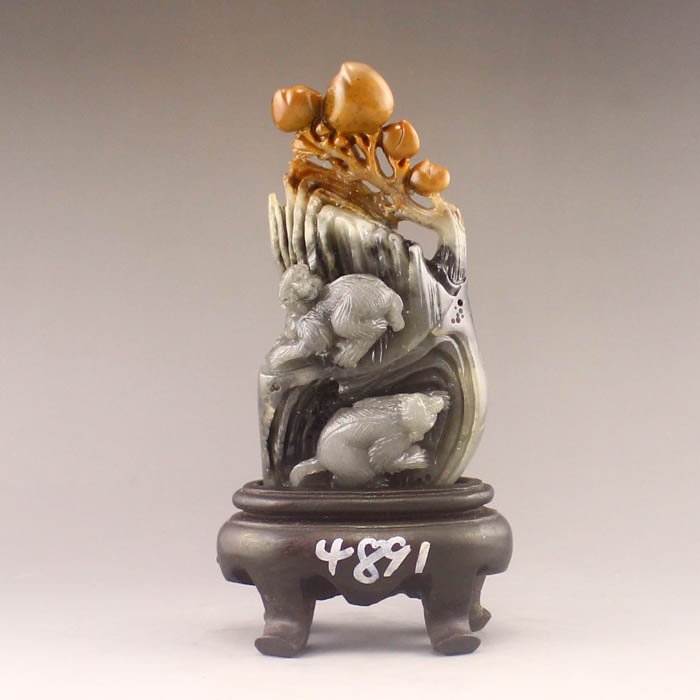 China Natural Shoushan Stone Statue - Monkey & Peaches (1 of 9)