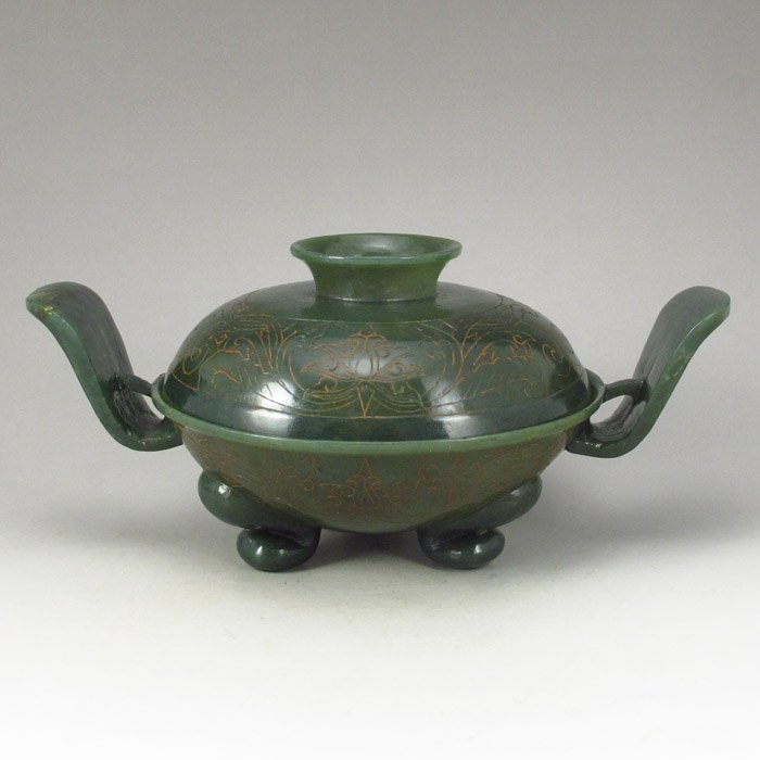 Chinese Green Hetian Jade Double Ears Incense Burner: Hand Carved Chinese Natural Green Hetian Jade Double Ears Incense Burner Dimension:170*115*75(mm) 6.69*4.53*2.95(in) Weight 0.52 lbs/238 gTips about Chinese Hetian Nephrite Jade Hetian jade is a nephr