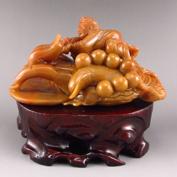 Shoushan Stone Statue - Buddha's-hand & Monkey King (1 of 6)