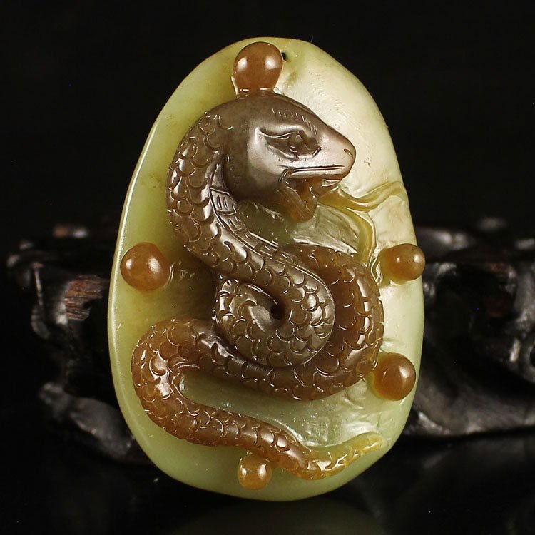 Chinese Natural Hetian Jade Pendant - Lucky Snake (1 of 6)