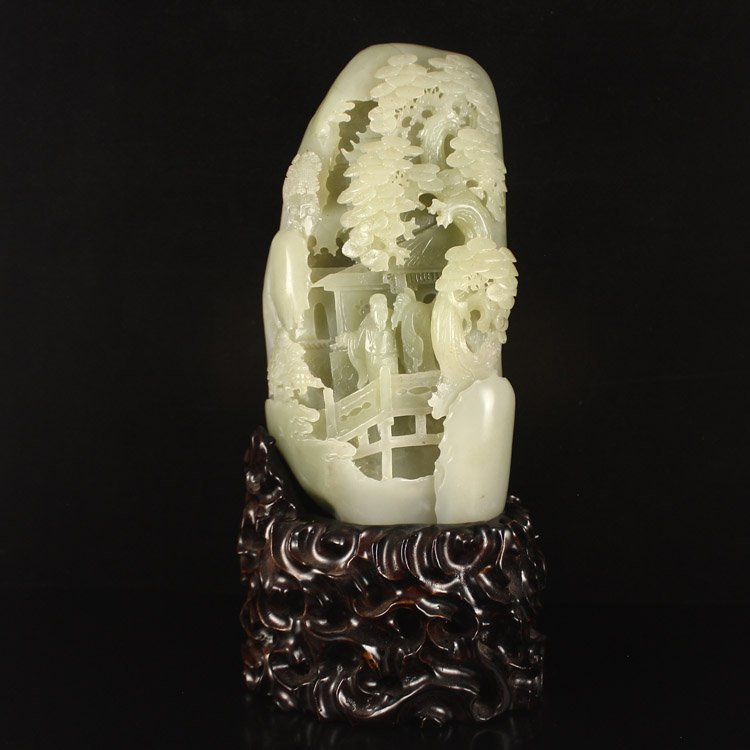 Chinese Natural Hetian Jade Statue - Sages & Pine Tree (1 of 10)