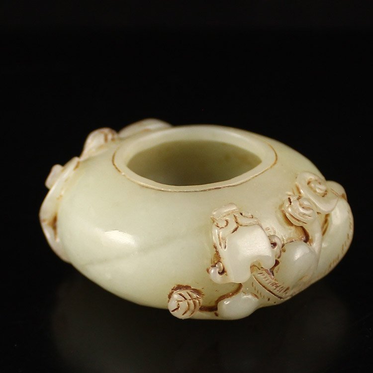 Chinese Natural Hetian Jade Chi Dragons Brush Washer (1 of 6)