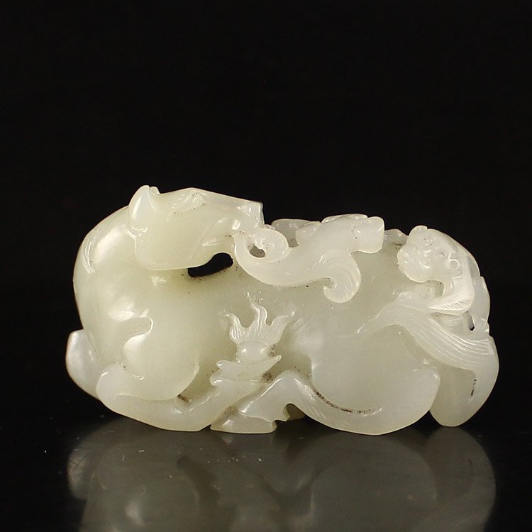 Hand Carved Chinese Hetian Jade Statue - Monkey & Horse (1 of 6)
