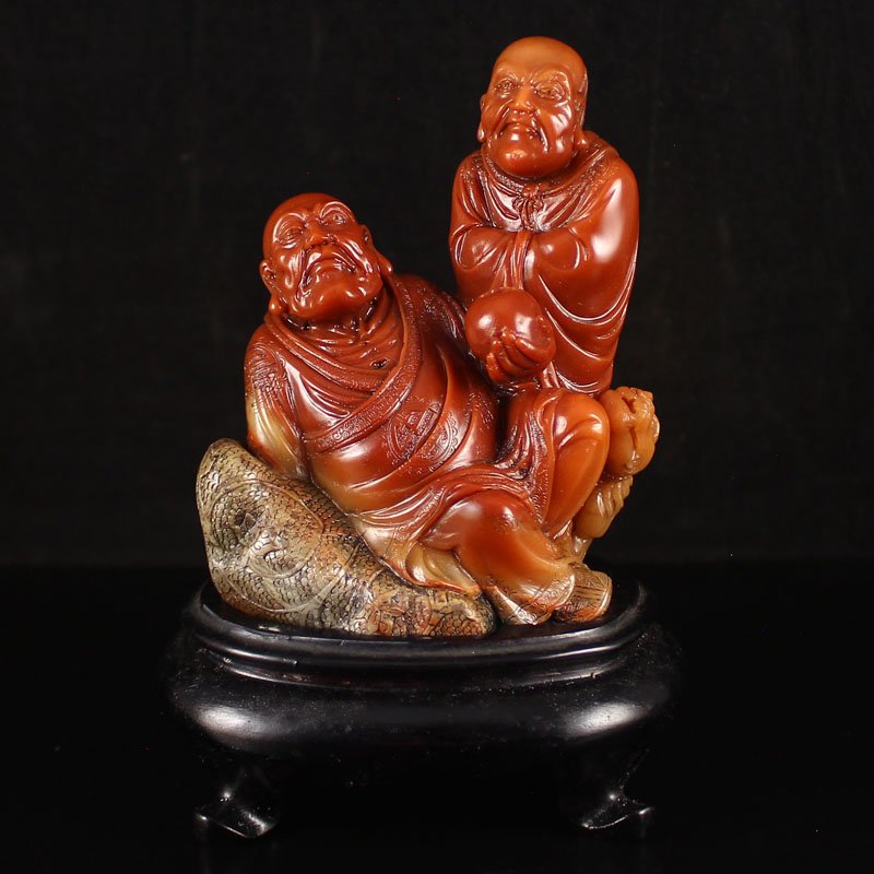 Chinese Natural Shoushan Stone Statue - Two Arhats (1 of 9)